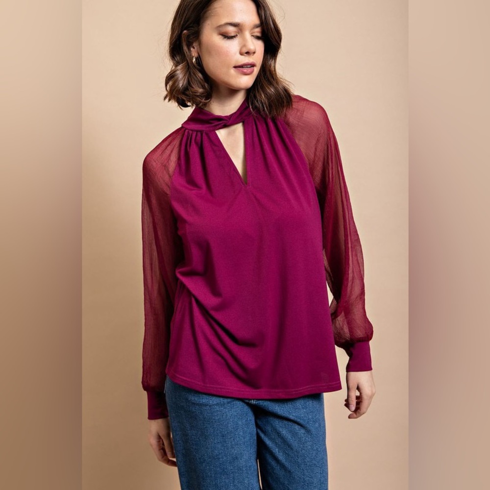 GIGIO USA Magenta Sheer Sleeve Shirt NWT $48